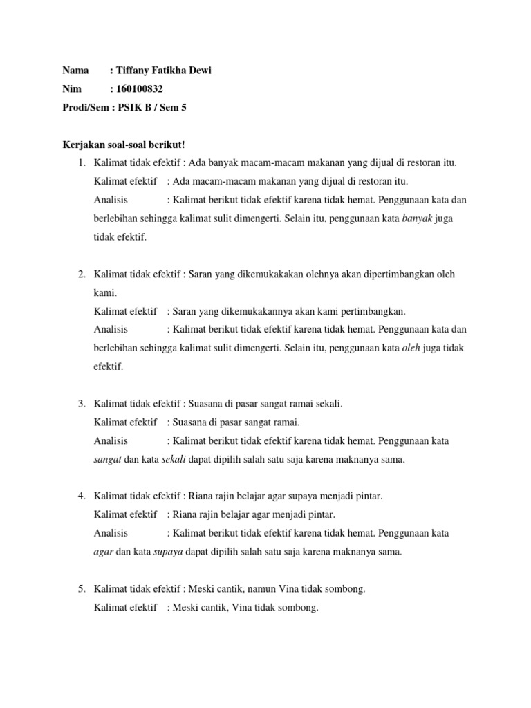 Tugas Bahasa Indonesia Kalimat Efektif