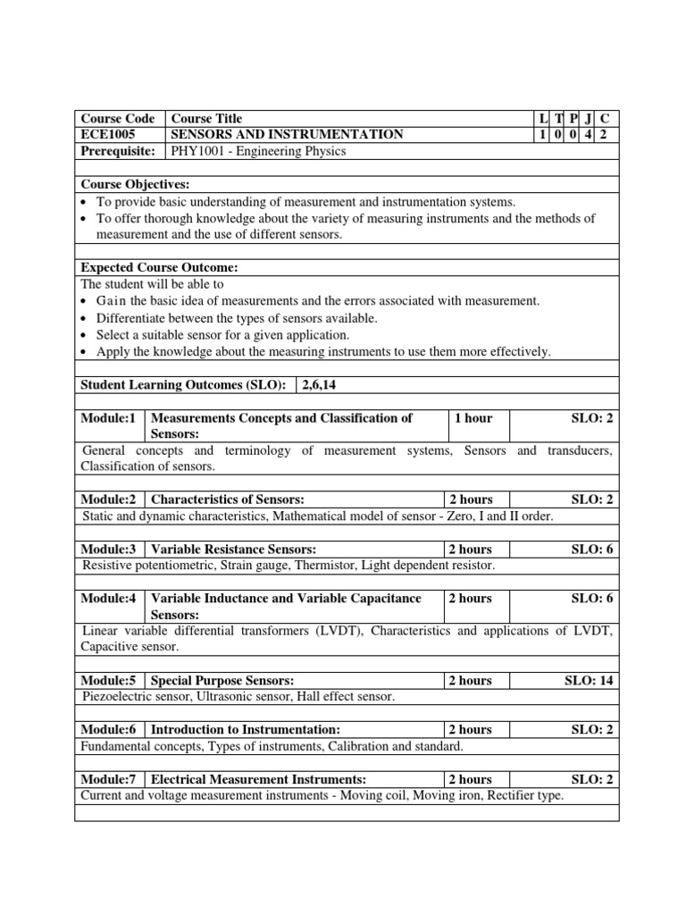 Sensors and Instrumentation Course Overview | PDF | Sensor ...