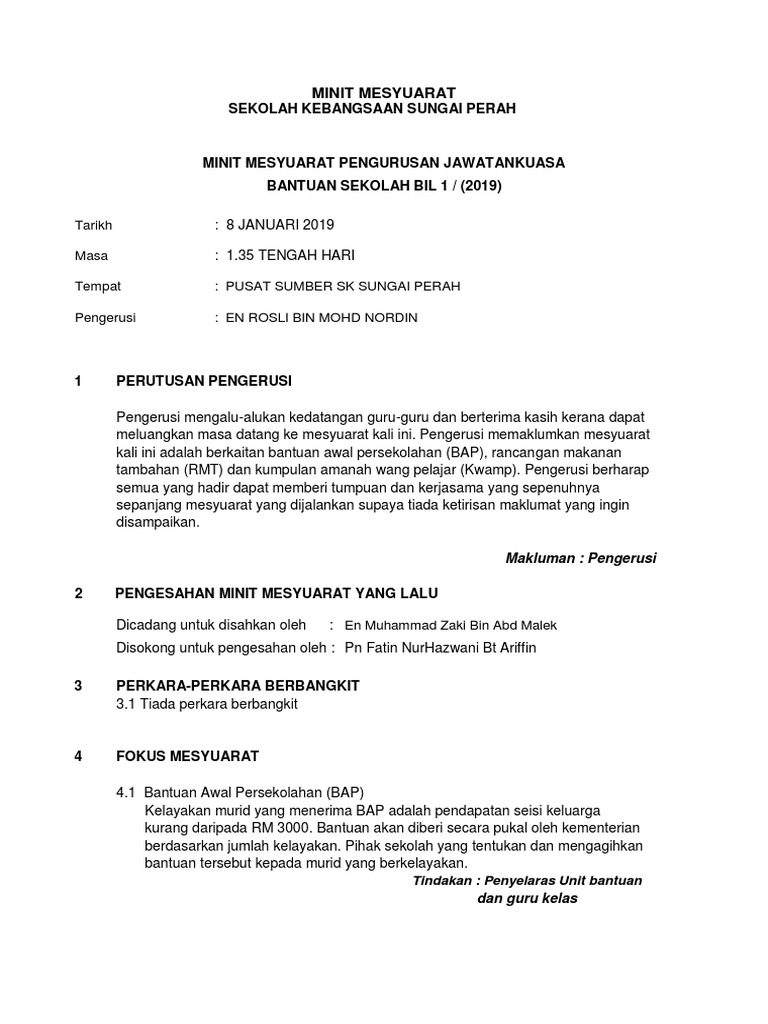Minit Mesyuarat Bantuan Pdf