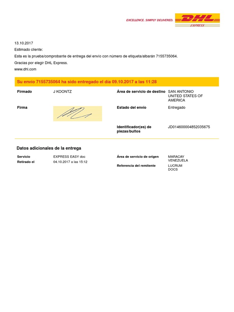 POD - 7155735064 Comprobante de Entrega DHL PDF | PDF