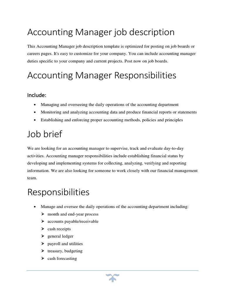Accounting Manager Job Description | Pdf