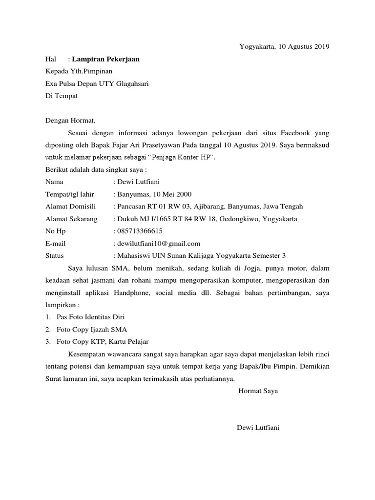 50+ Contoh Surat Lamaran Kerja Penjaga Konter - BERBAGI RESEP