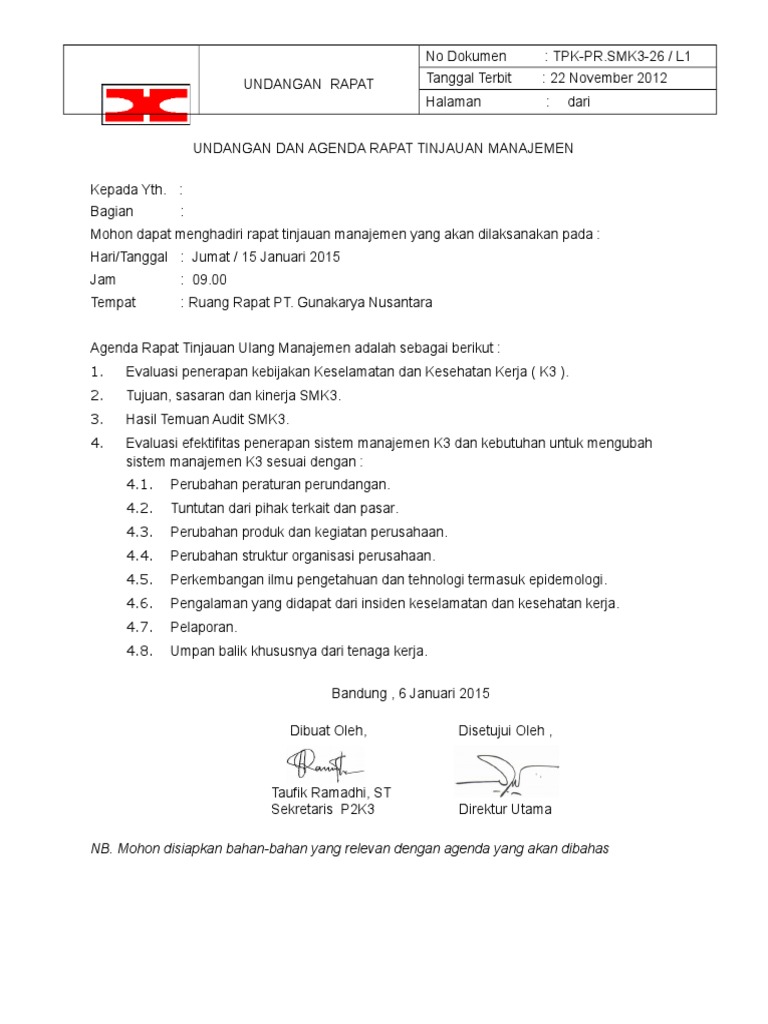 Undangan Rapat Tinjauan Manajemen | PDF