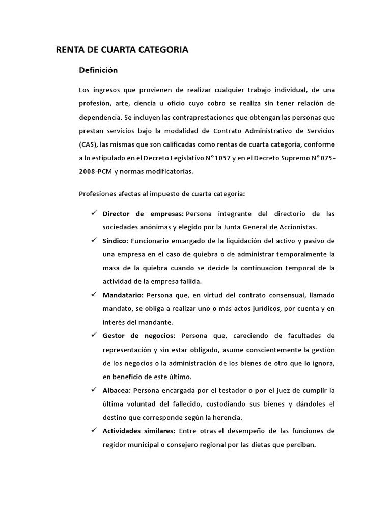 Impuesto a la Renta de Cuarta Categoría | PDF | Impuesto sobre la renta ...