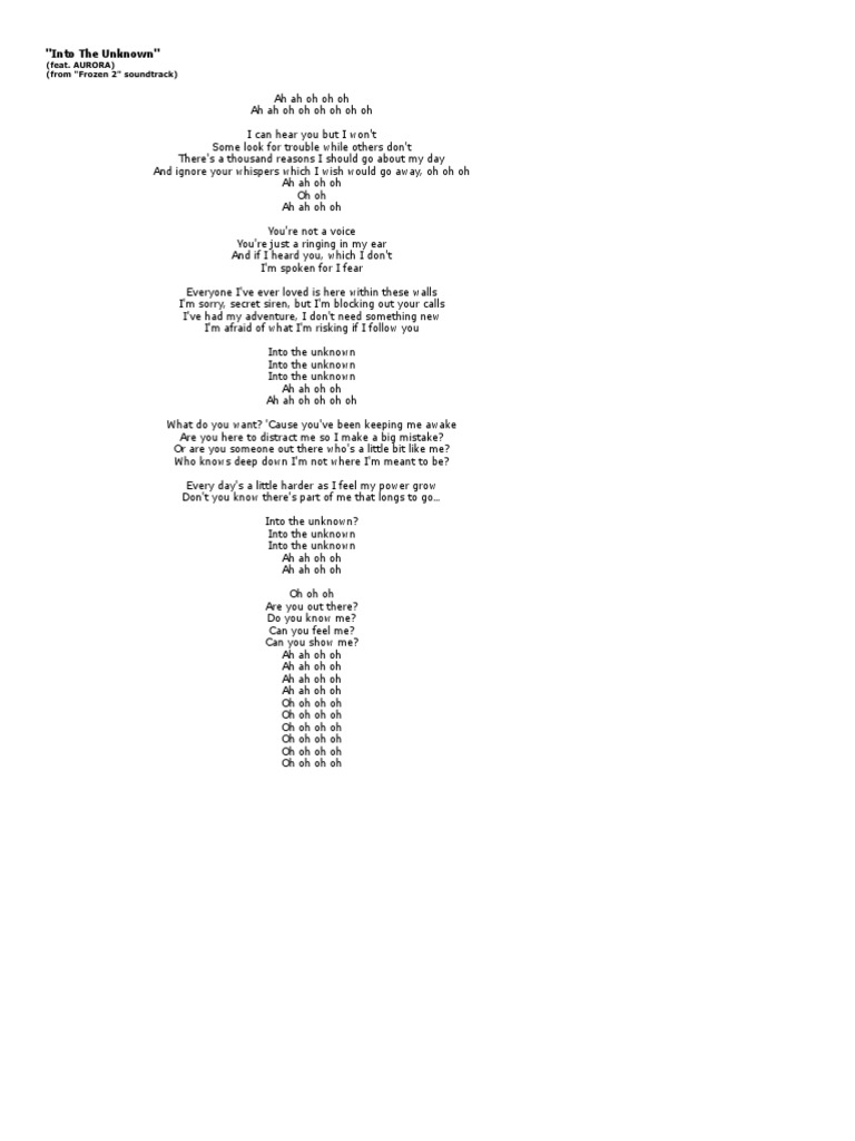 Idina Menzel Into The Unknown Lyrics Azlyrics Com