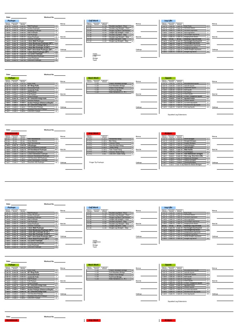 Convict Conditioning Workout Journal PDF Physical Exercise Human