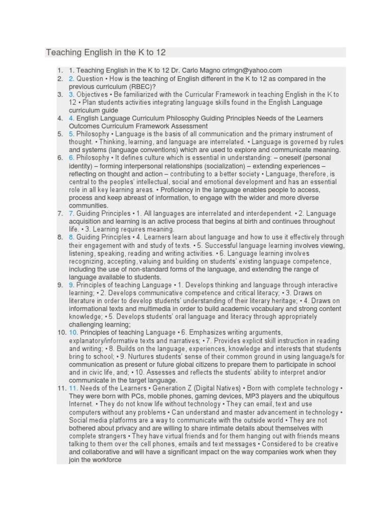 K to 12 English Teaching Strategies | PDF | Communication | Curriculum