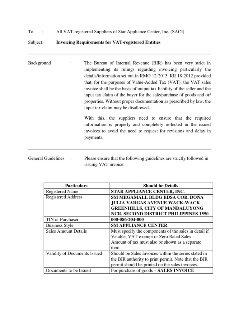 Memo To Suppliers Invoicing Requirements 2019 PDF Invoice