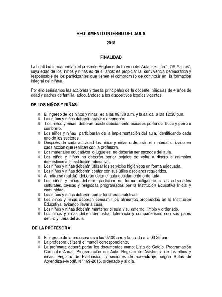 Reglamento de Aula | PDF | Salón de clases | Maestros