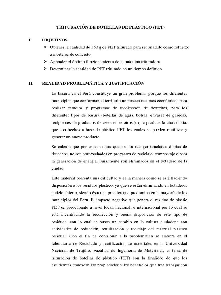 Trituración de Botellas de Plástico PET | PDF | El plastico | Reciclaje