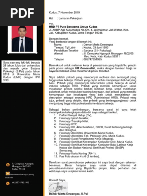 Surat Lamaran Kerja PT Toa Coating Indonesia PDF