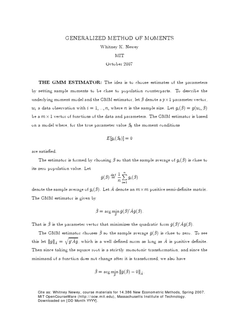 Generalized Method of Moments | PDF