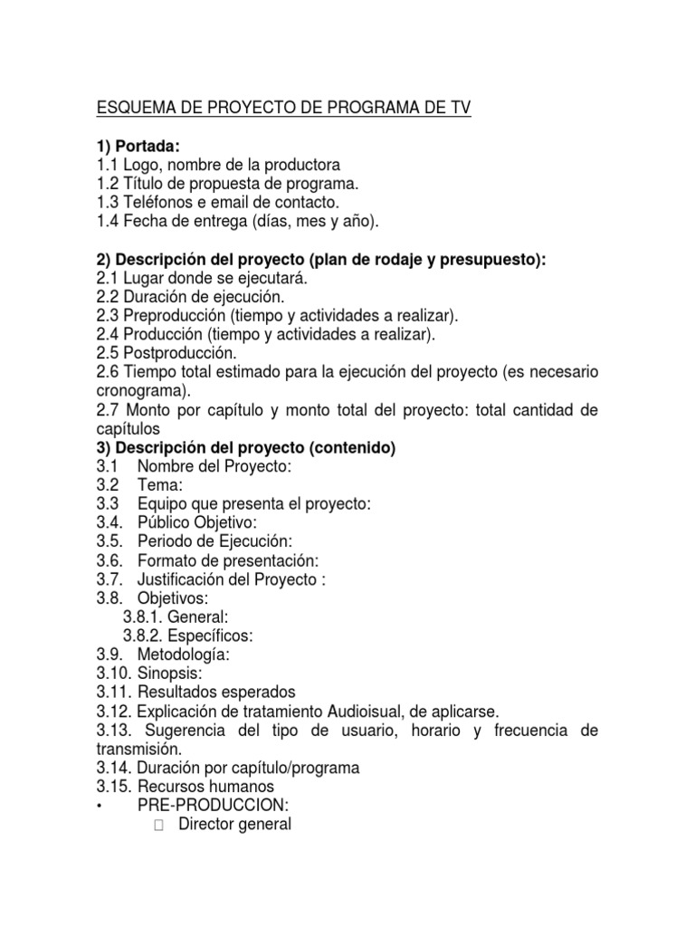 Esquema de Proyecto de Programa de TV | PDF