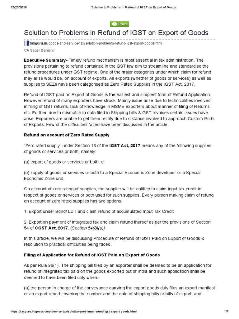Refund of IGST On Export of Goods PDF | PDF | Invoice | Value Added Tax