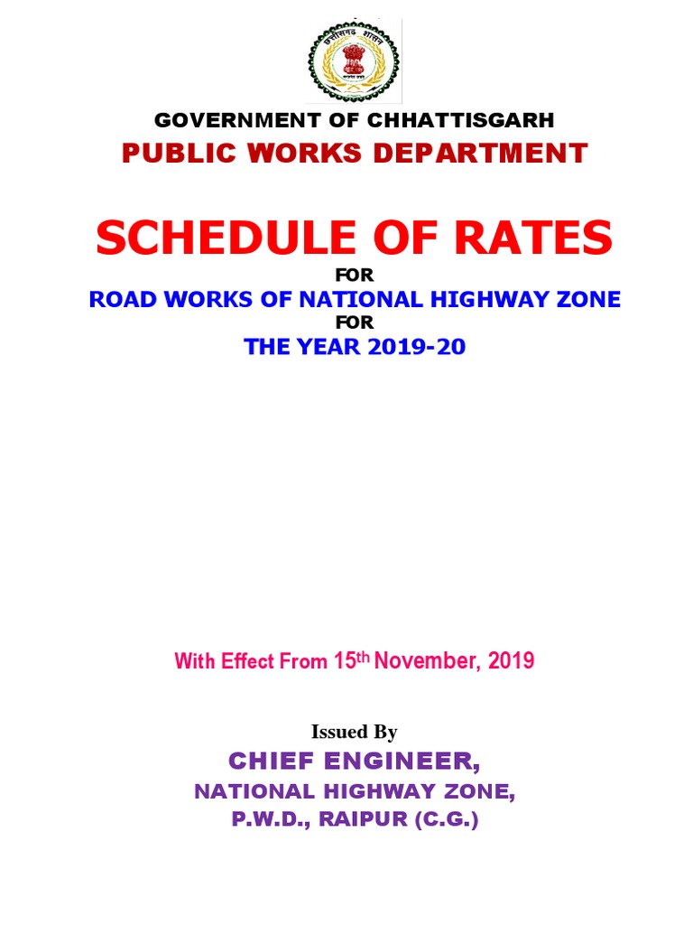 Chhattisgarh PWD Road Works SOR 2019-20 | PDF | Masonry | Mortar (Masonry)