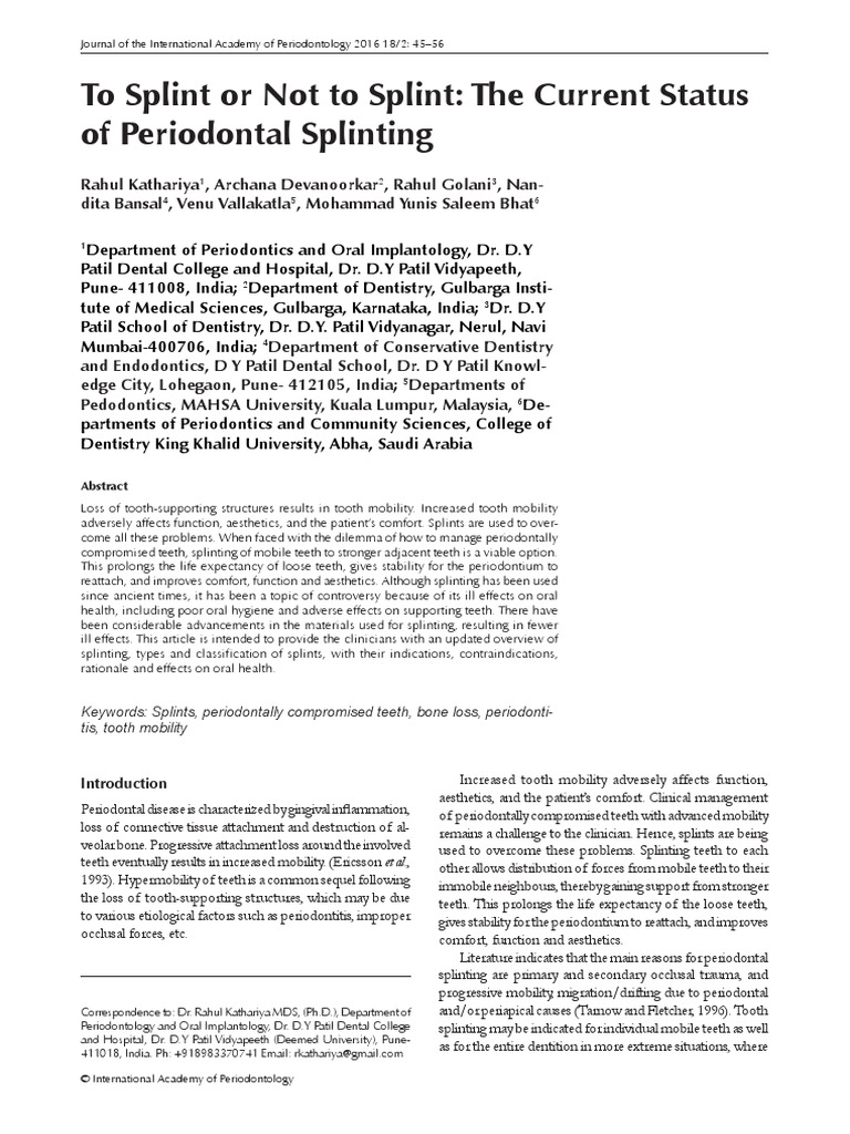 JIAP April 2016 - To Splint or Not To Splint - The Current Status of ...