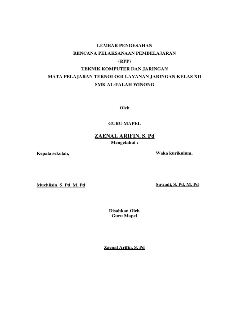 Lembar Pengesahan RPP | PDF
