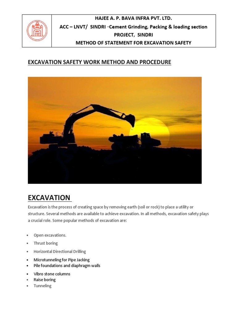 Excavation Safety Method Statement | PDF | Excavation (Archaeology ...