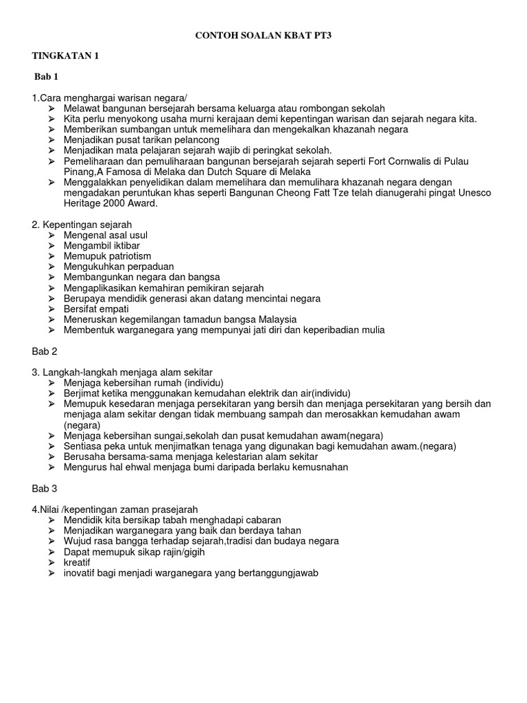 26 Contoh Soalan Kbat Sej Pt3 Pdf