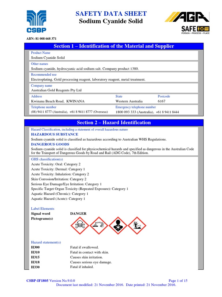 Sds Sodium Cyanide Solid | PDF | Dangerous Goods | Cyanide