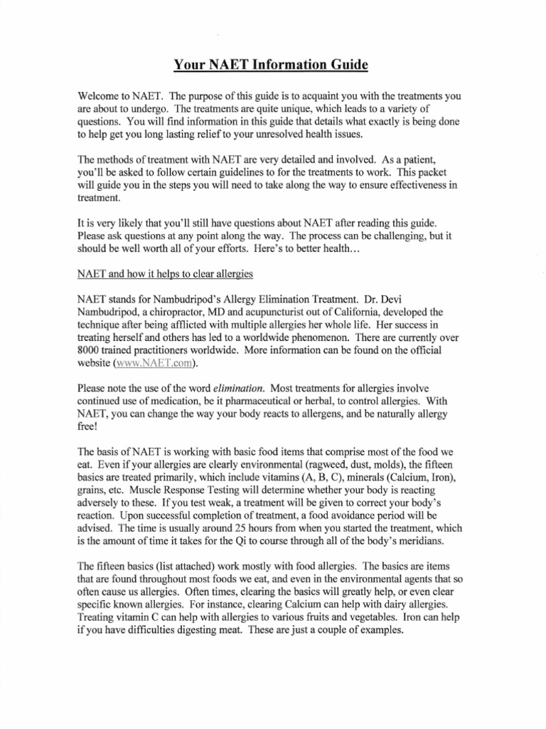 NAET Infor Guide | PDF | Allergy | Foods