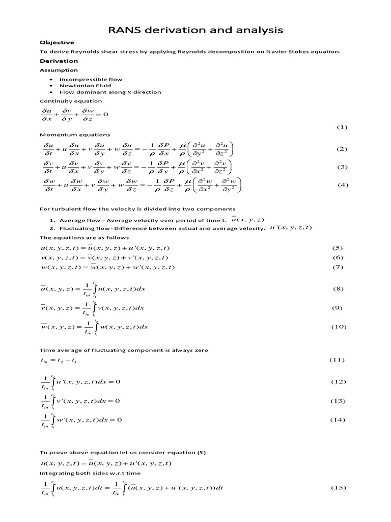 RANS Derivation of Turbulent Viscosity PDF | PDF | Fluid Dynamics ...