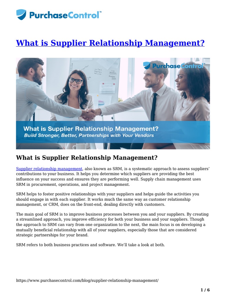 Understanding Supplier Relationship Management | PDF | Supply Chain ...
