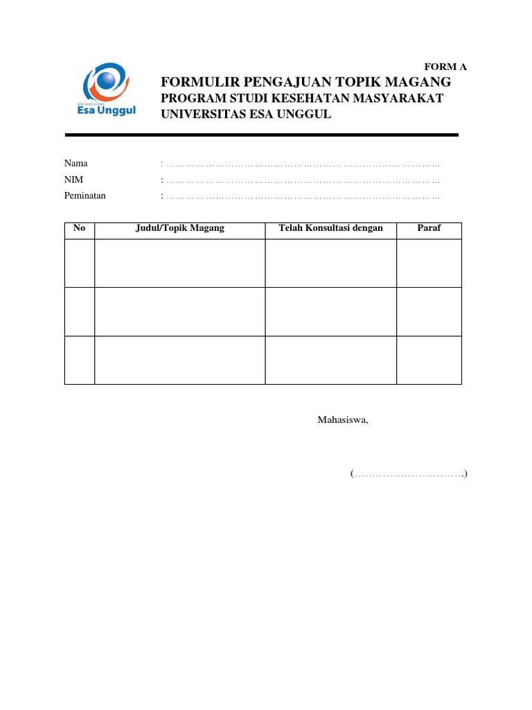 Formulir Magang | PDF