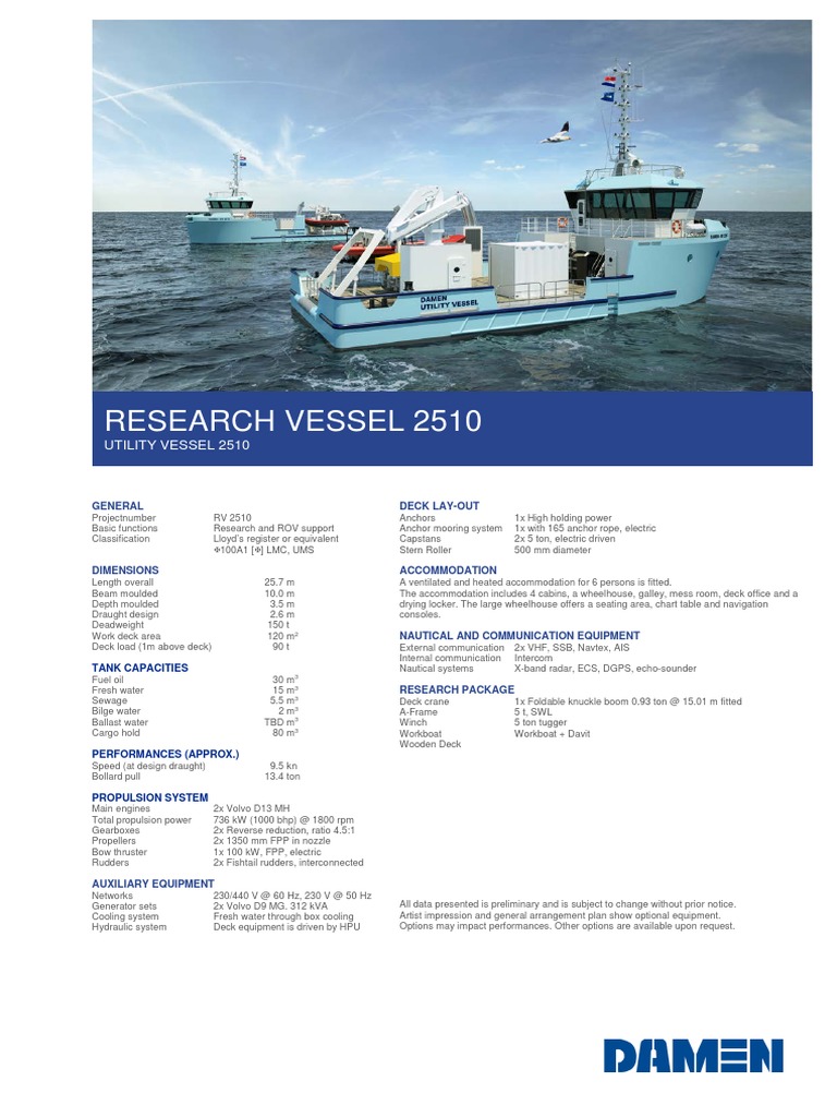 Product Sheet Damen Utility Vessel 2510 Research Vessel 11 2017 PDF ...