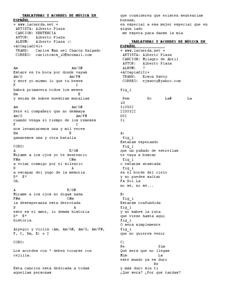 CANCIONERO - TABLATURAS Y ACORDES DE MÚSICA EN ESPAÑOL - Alternativo | PDF  | Acorde (Música) | Entretenimiento (general), image size:768x1024
