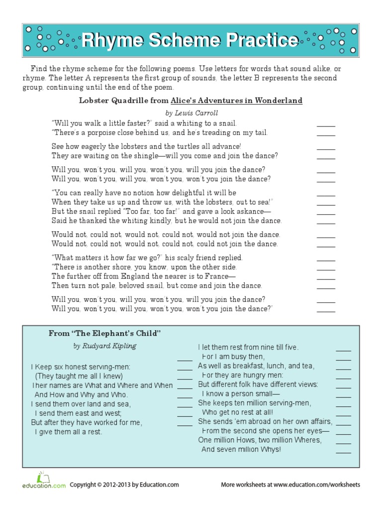 Rhyme Scheme 2 Worksheet | PDF