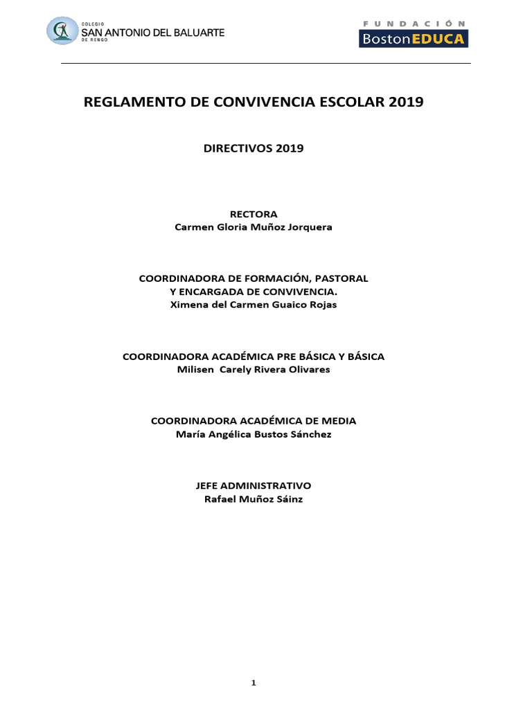 Reglamento de Convivencia Escolar 2019 | PDF | Violencia | Abuso infantil