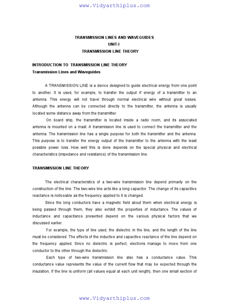 Transmission Line Notes Summary | PDF | Transmission Line | Electrical ...
