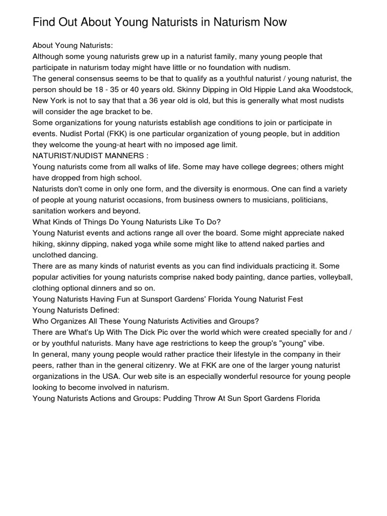 PureNudism.com  Young generation nudist Find Out About Young Naturists in Naturism Now | PDF | Naturism | Nudity