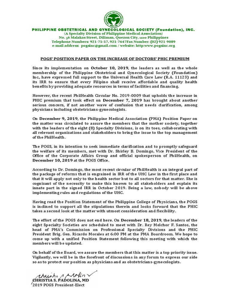 POGS Position Increase in PHIC Premium 1 PDF | PDF | Health Care ...