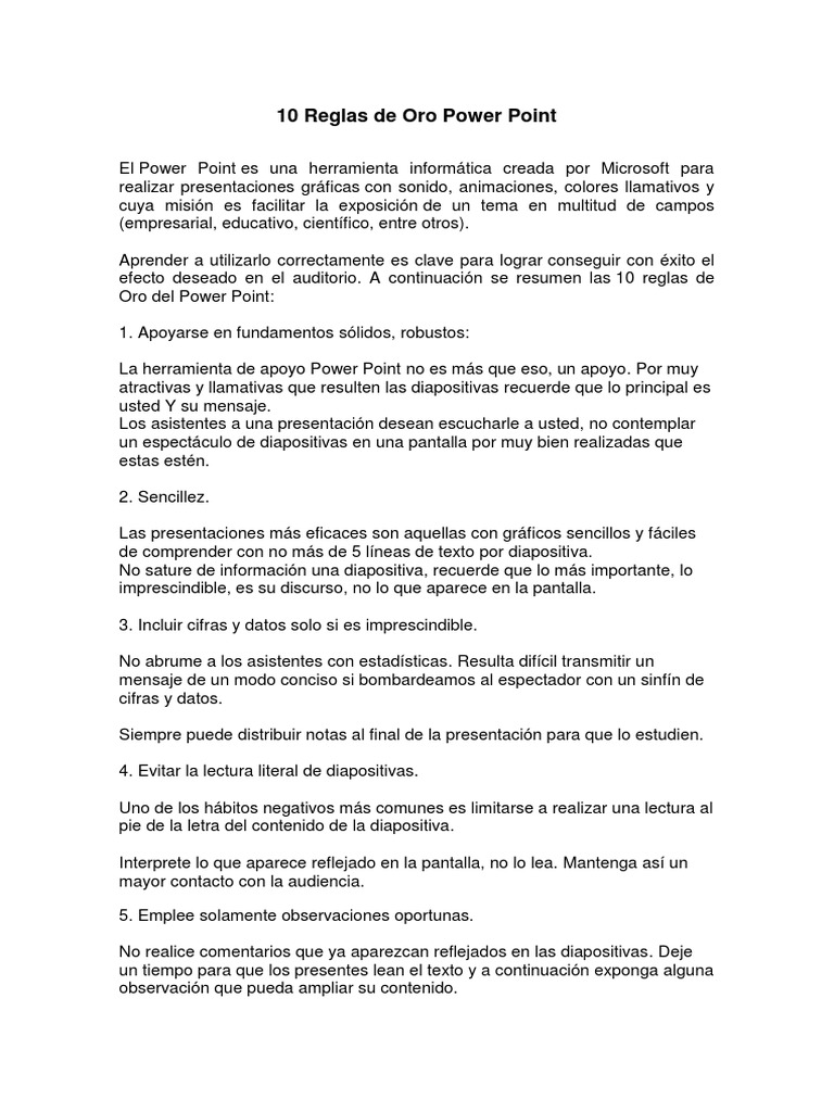 10 Reglas de Oro para PowerPoint | PDF | Microsoft PowerPoint ...