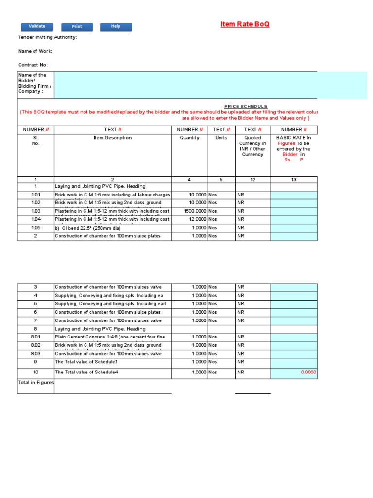 Item Rate BoQ for Construction Tender | PDF | Building Engineering ...