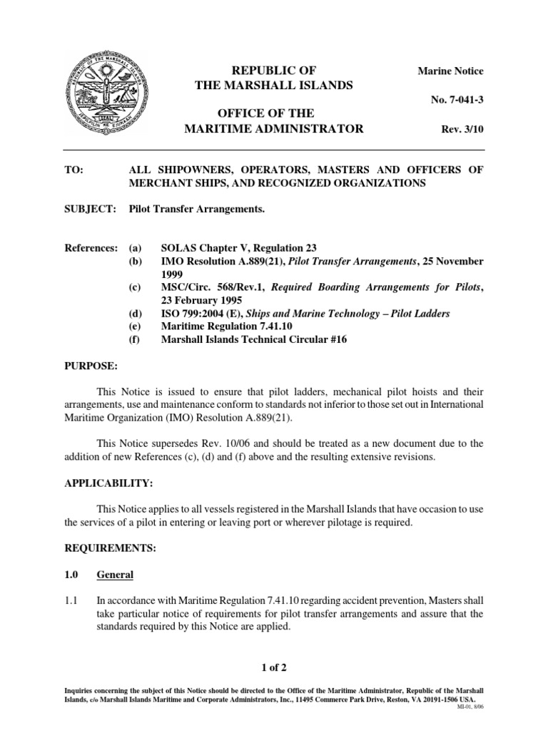 Pilot Transfer Arrangements Guidelines Pdf Shipping Water Transport