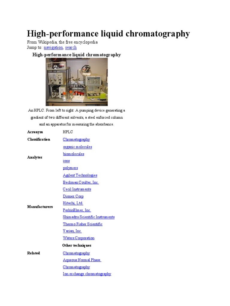 HighPerformance Liquid Chromatography PDF High Performance Liquid