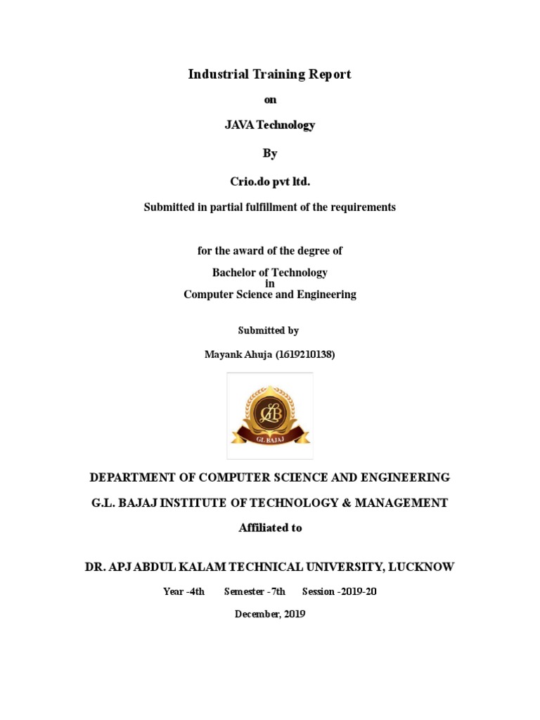 Industrial Training Report on JAVA Technology | PDF | Simulation ...
