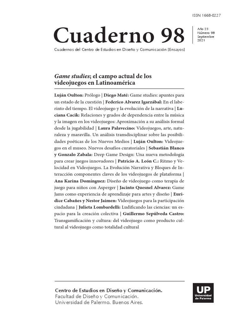Cuaderno 98 Game Studies Campo Actual Videojuegos Latinoam