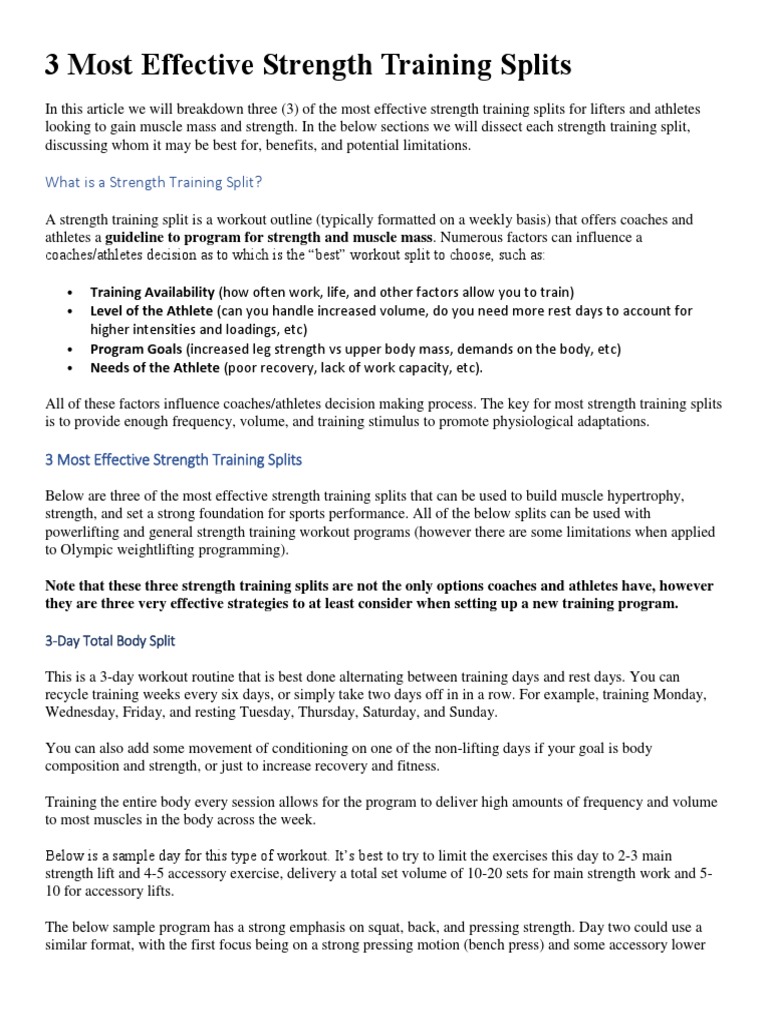 Effective Strength Training Splits | PDF | Strength Training | Weight ...