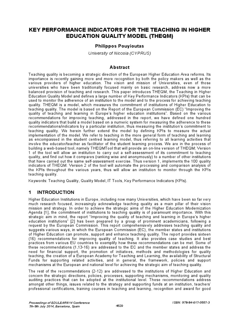 Key Performance Indicators for Teaching Quality | PDF | Teachers ...