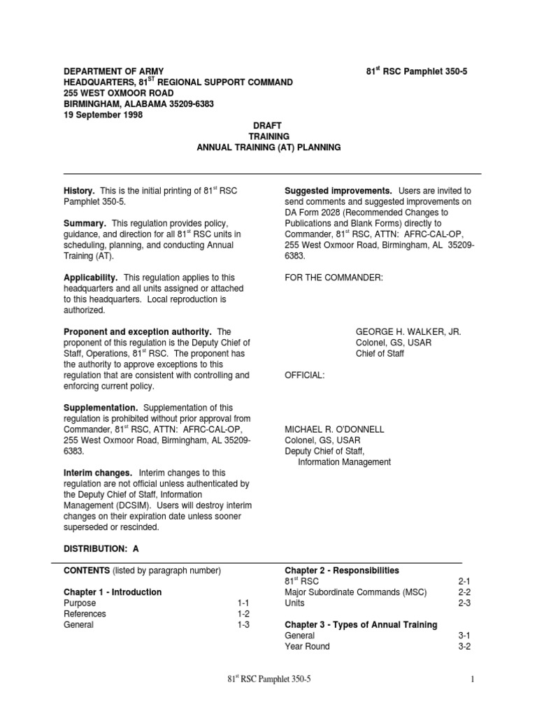 81st RSC Annual Training Planning Guide | PDF | United States Army ...
