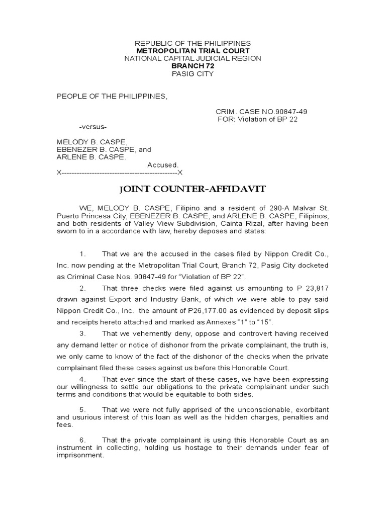 Joint Counter Affidavit