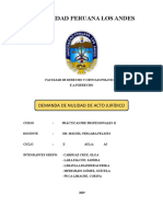 Demanda de nulidad de acto jurídico por falta de consentimiento