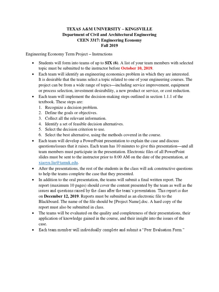 Engineering Economy Project Guide | PDF | Engineering | Economics
