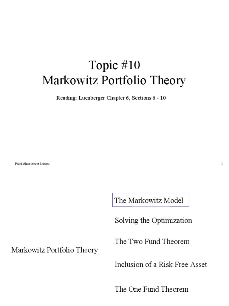 Markowitz Portfolio Theory Overview | PDF | Modern Portfolio Theory ...