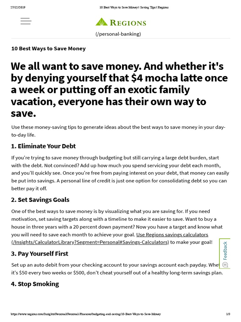 10 Best Ways To Save Money - Saving Tips - Regions | PDF | Water ...