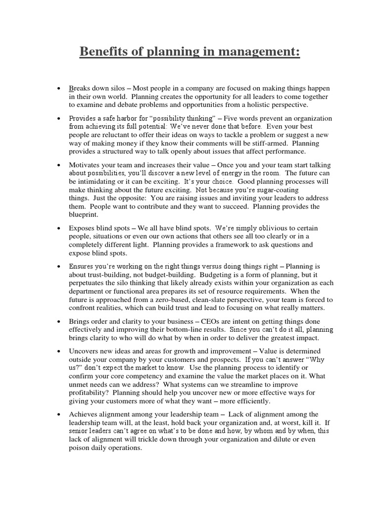 Benefits of Planning in Management | PDF | Revenue | Leadership